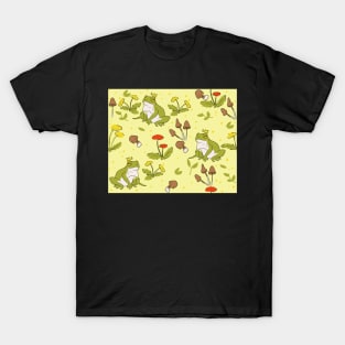 Cottagecore Frogs on Buttery Yellow T-Shirt